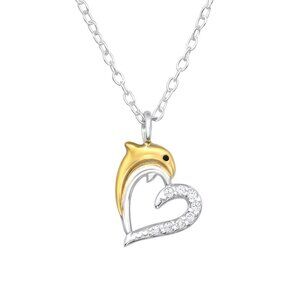 Sterling Silver Dolphin Heart Crystal Necklace